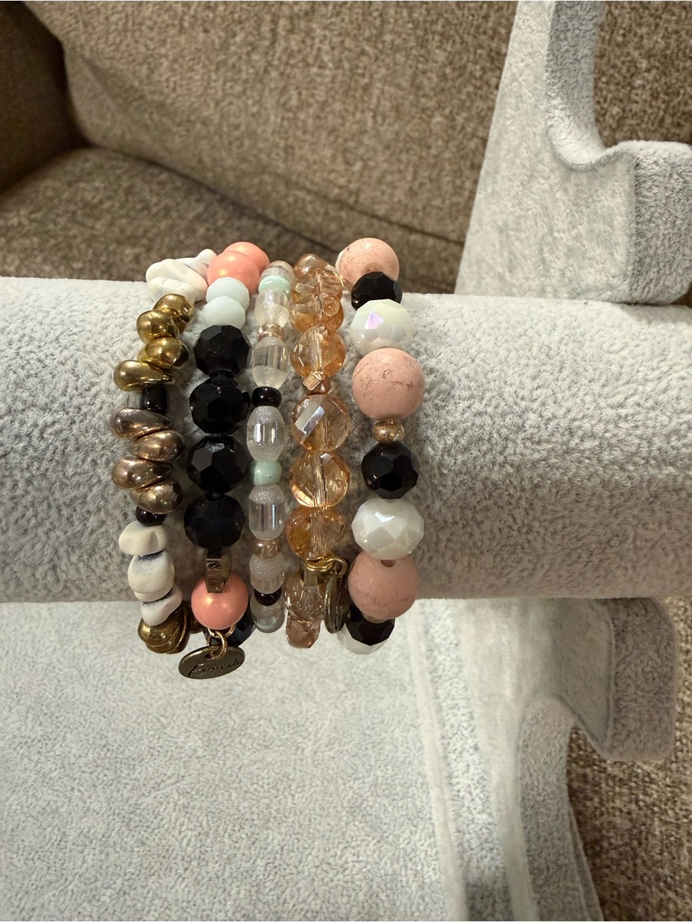 Erimish Peach, Black & Gold Stackable Bead Bracelet Set